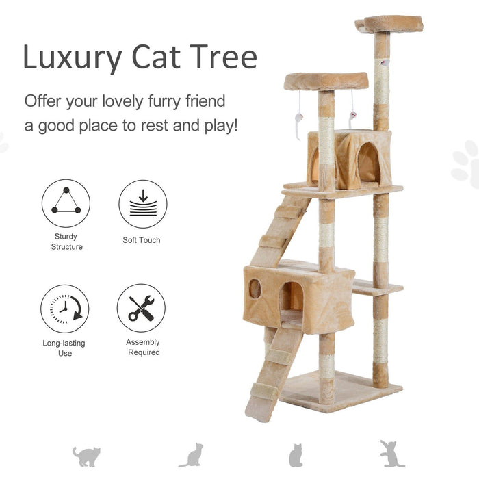 Cream Cat Activity Tree, Scratching Post, Climbing Tower