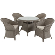 4 Seater Rattan Dining Set, 4 Chairs & Round Table - Grey Outsunny