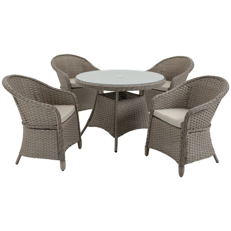 4 Seater Rattan Dining Set, 4 Chairs & Round Table - Grey Outsunny
