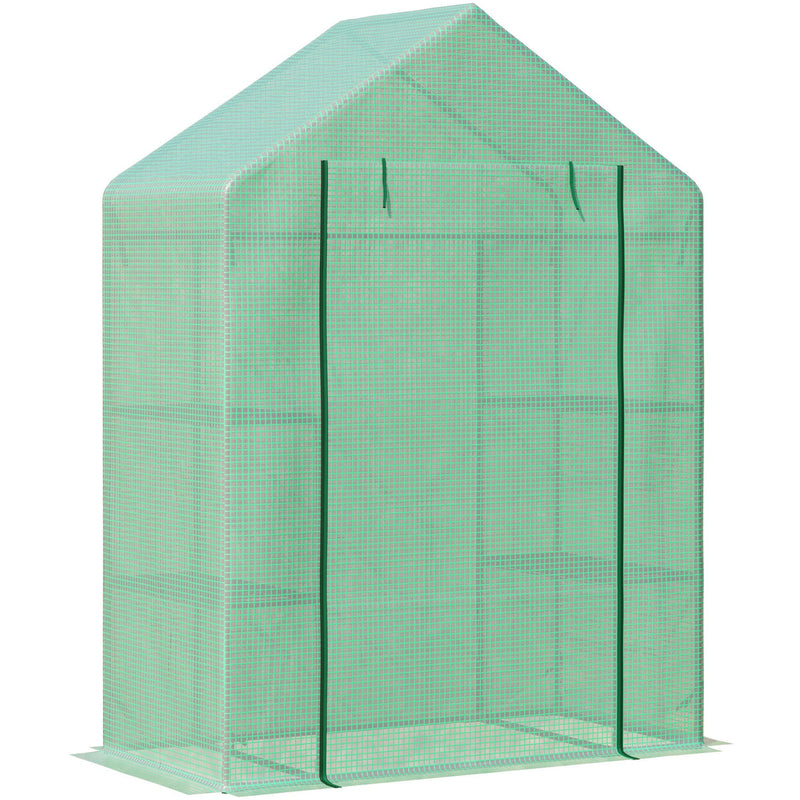 Small Walk In Greenhouse, 2 Tier Shelf, 141x72x191cm, Green