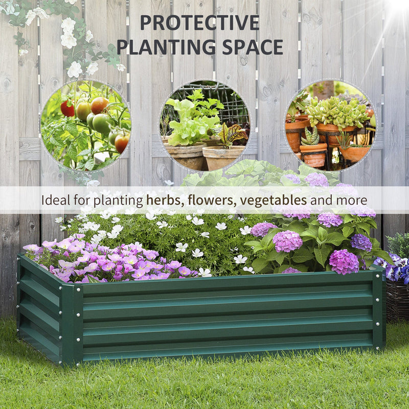 Outsunny Raised Beds for Garden, Galvanized Outdoor Planters, for Herbs and Vegetables, Use for Patio, Backyard, Balcony, Green