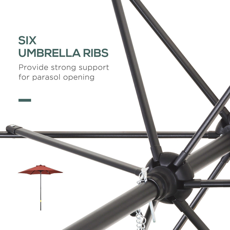 2m Outdoor Patio Parasol - Sun Shade, 6 Ribs Outsunny