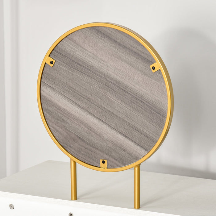 Modern Dressing Table With Round Mirror, 2 Drawers