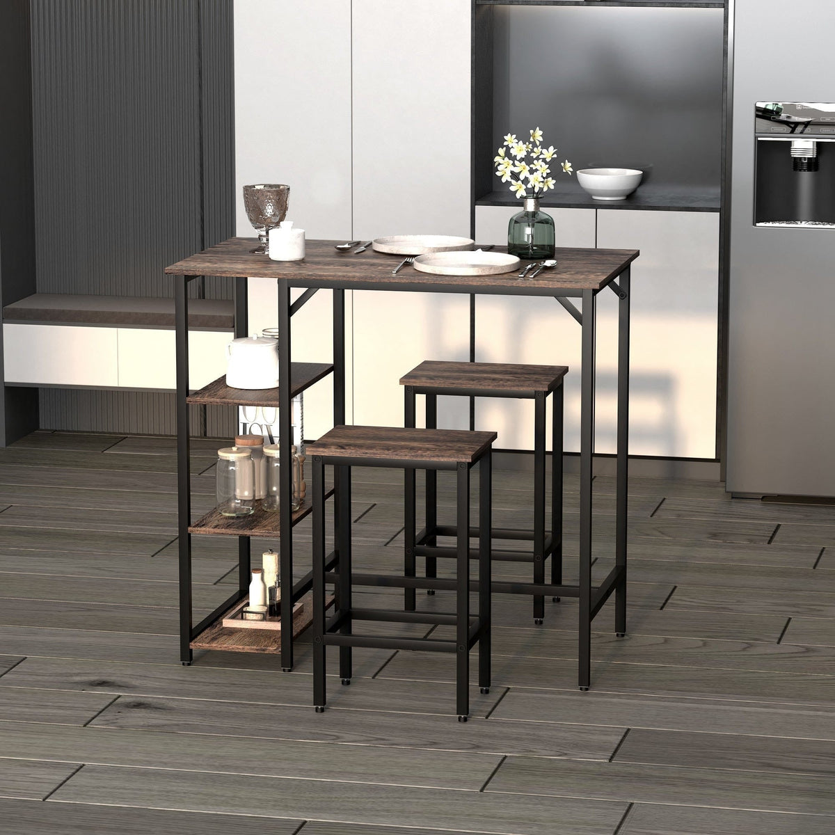 Buy Bar Table and Stools Set With Storage Shelves — Opal Retail