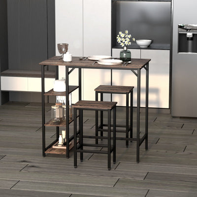 Bar Table and Stools Set With Storage Shelves Homcom