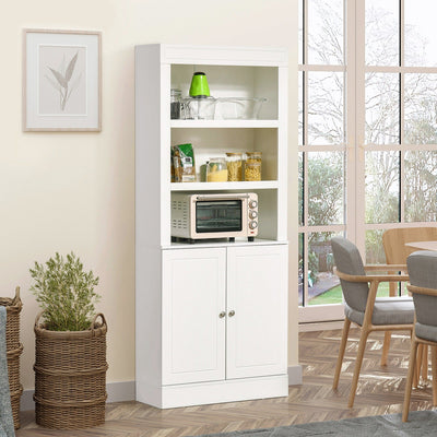 White Kitchen Cupboard with Shelves and Double Door Homcom