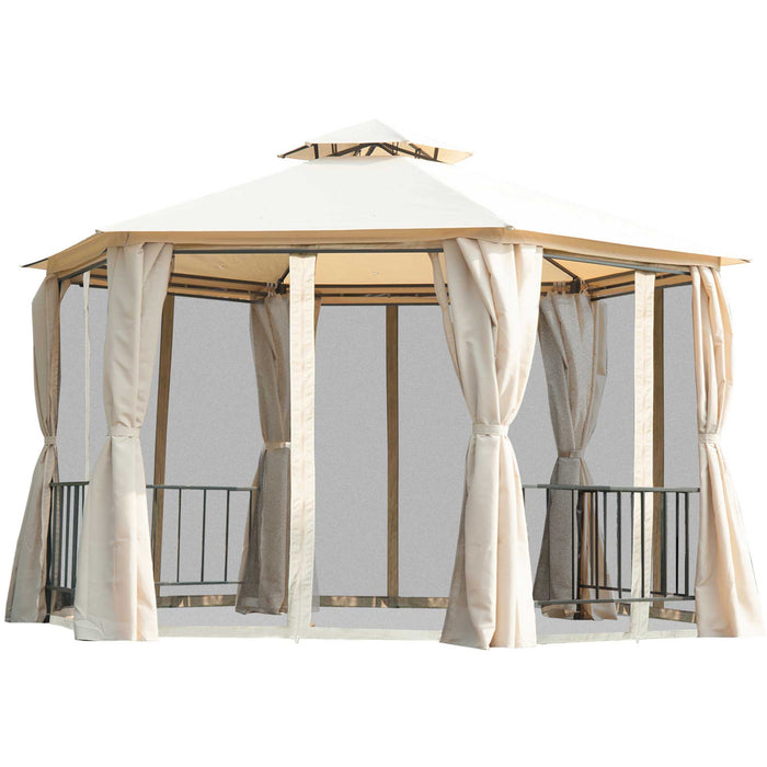 Hexagonal Metal Frame Gazebo With Sides, 3x3m