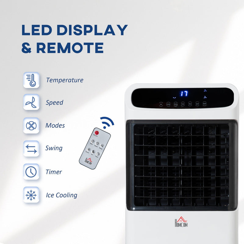 HOMCOM 32" Mobile Air Cooler, Evaporative Anion Ice Cooling Fan Water Conditioner Humidifier Unit w/3 Modes, Remote Controller, Timer for Home Bedroom Homcom