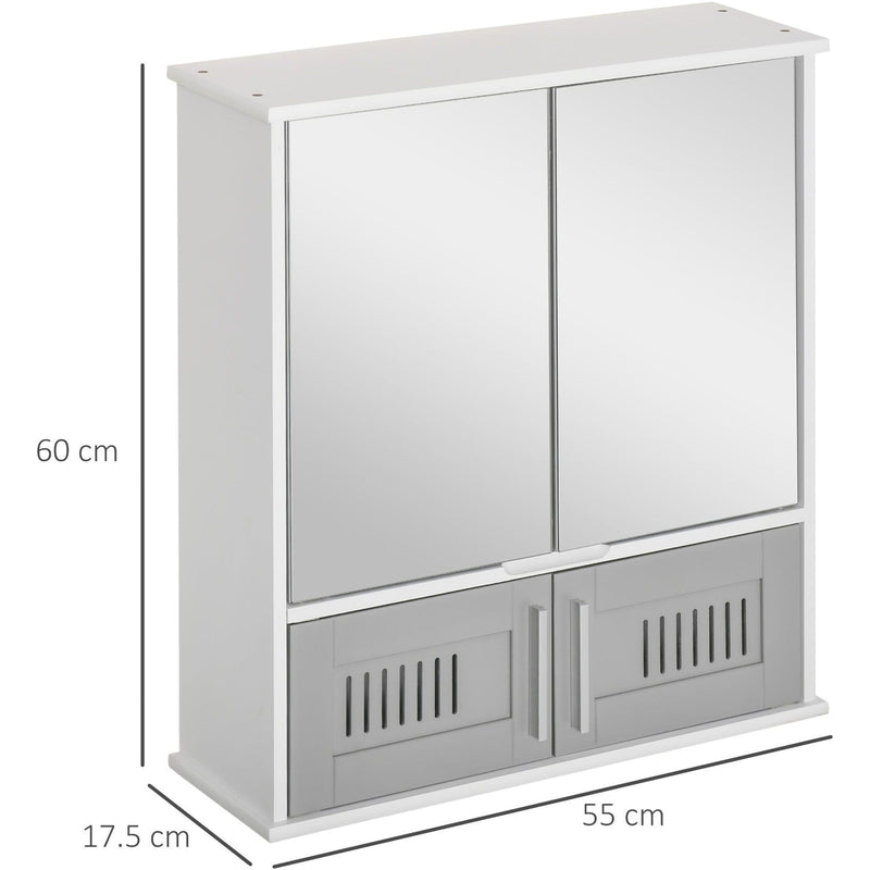 Wall Mounted Bathroom Mirror Cabinet, Double Doors 55 x 17cm