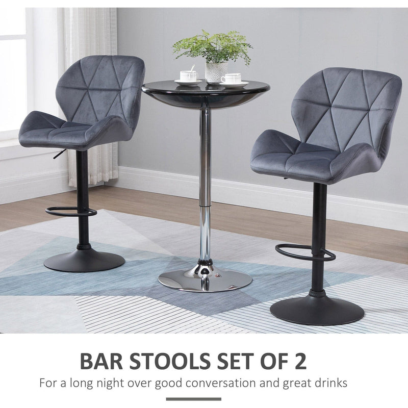 Set of 2 Grey Bar Stools With Backs