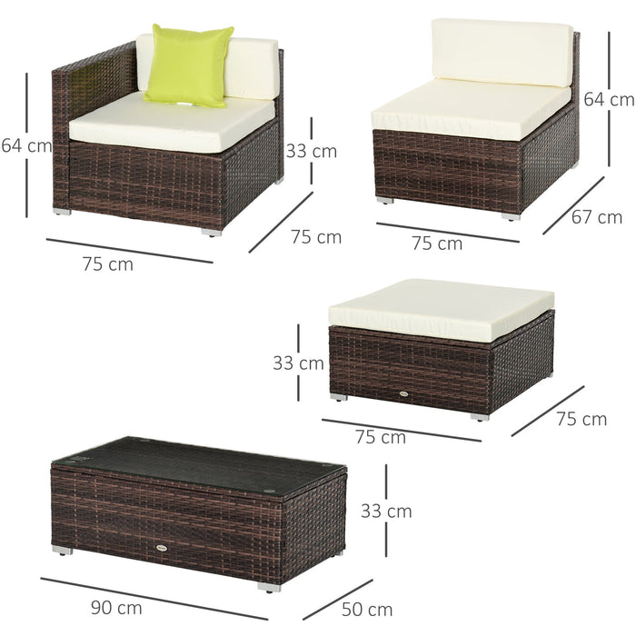 4 Seater Outdoor Rattan Sofa Set with Coffee Table, Cushions