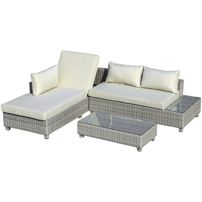 3 Piece Rattan Sofa Set with Adjustable Backrest Chaise