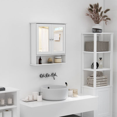 Bathroom Cabinet With Mirror, 56L x 13W x 58Hcm, White Kleankin