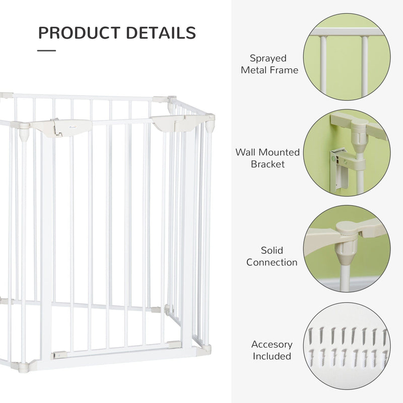 Pet Gate With Door, Pet Playpen, L300 x H74.5 cm, White