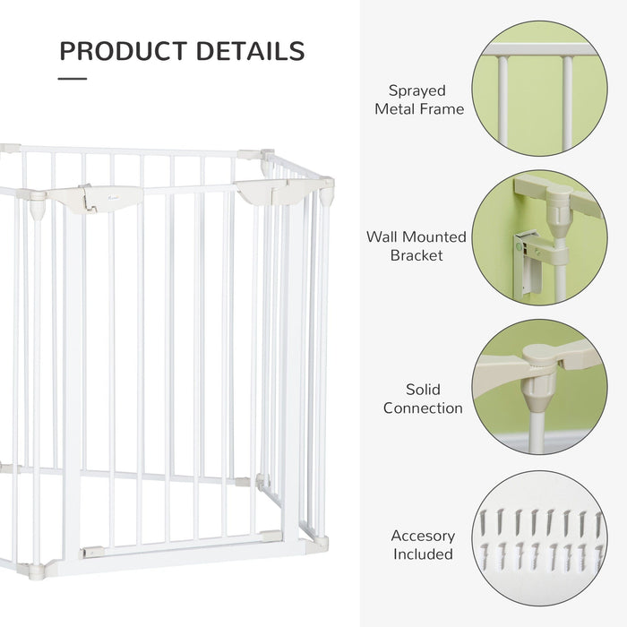 Pet Gate With Door, Pet Playpen, L300 x H74.5 cm, White