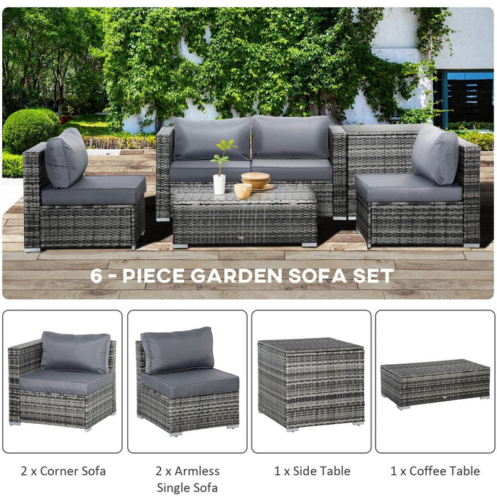 6Pc Grey Rattan Corner Sofa Set with Storage Coffee Table