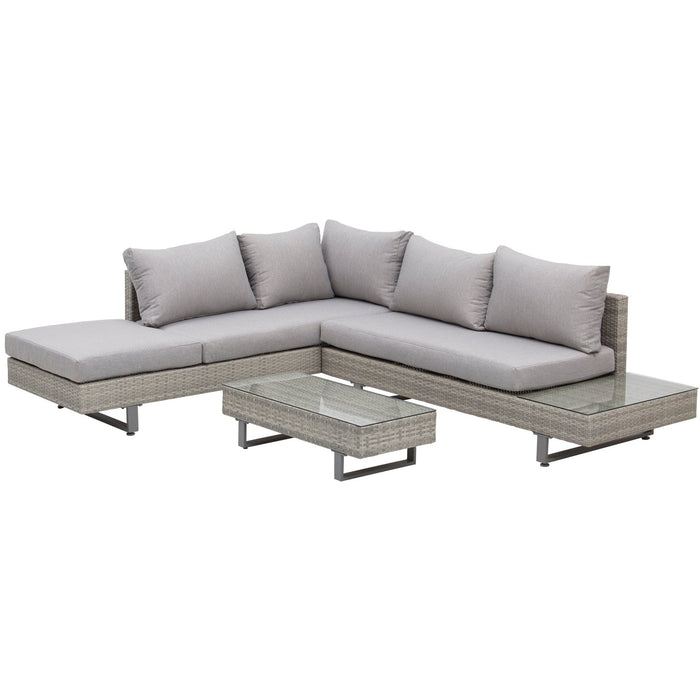 5 Seater Rattan Corner Sofa Set with Tables & Cushions, Grey