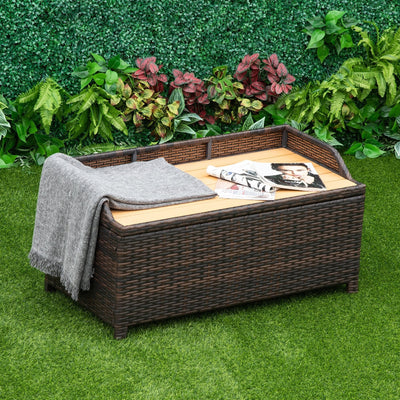 Rattan Garden Storage Box with Gas-Sprung Lid & Bench Seat Outsunny