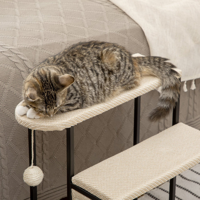 Cat Stairs With Scratching Board & Ball, Cream