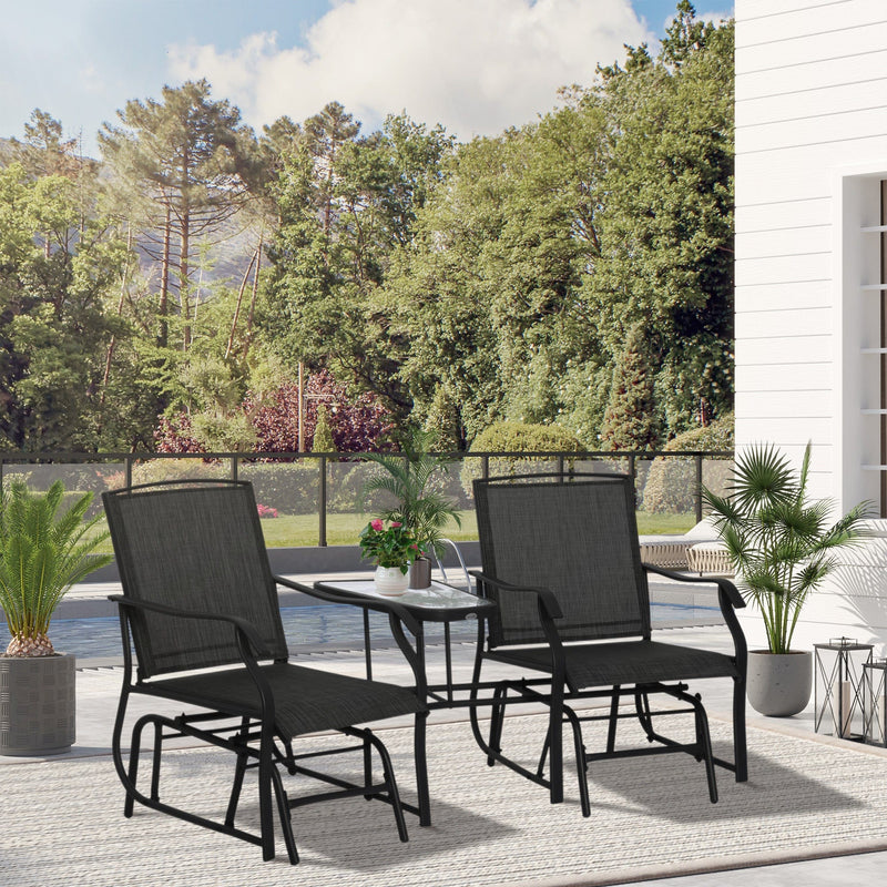 Bistro Set With Glider Chairs, Black