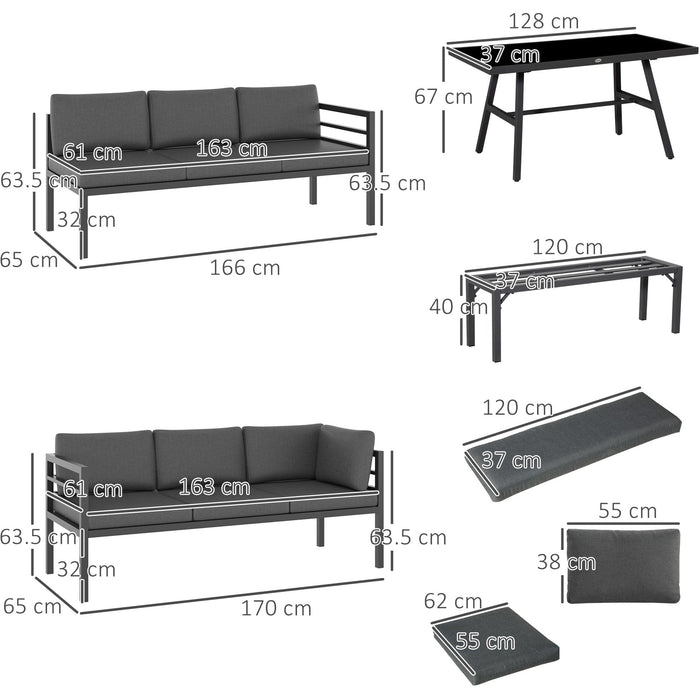 Outdoor Dining Sets For 8, L Shaped Sofa with Bench, Grey