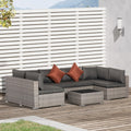 6 Seater Rattan Garden Furniture Set with Coffee Table Outsunny
