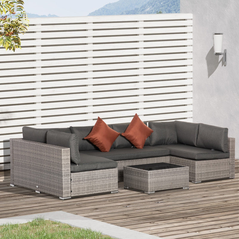 6 Seater Rattan Garden Furniture Set with Coffee Table Outsunny