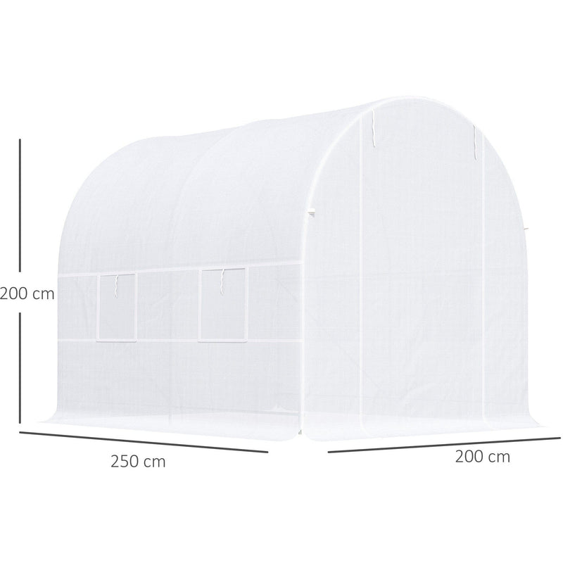 Large Walk In Greenhouse, Galvanised Steel, 2.5x2x2m, White