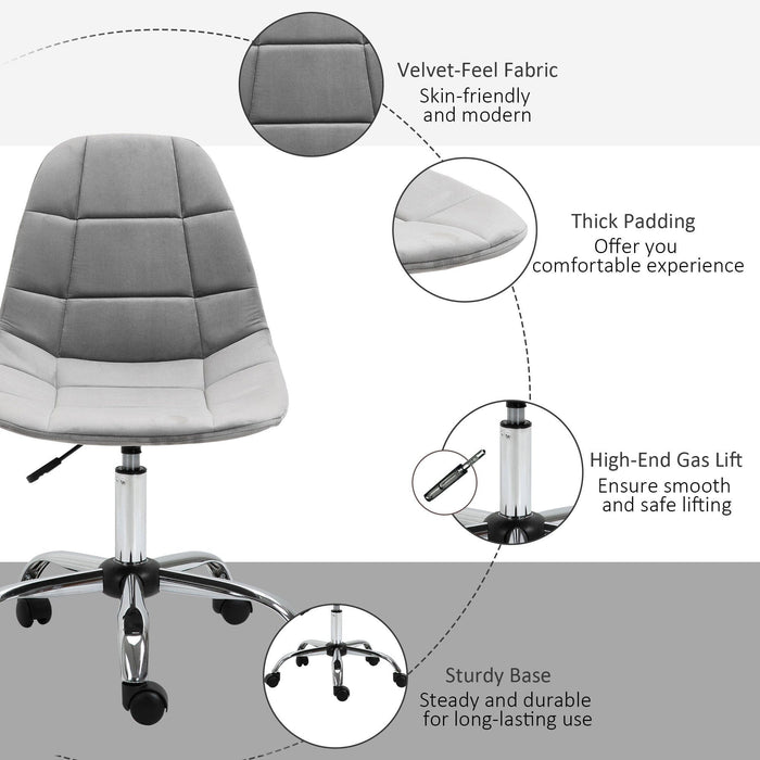 Grey Velvet Office Swivel Chair Without Arms