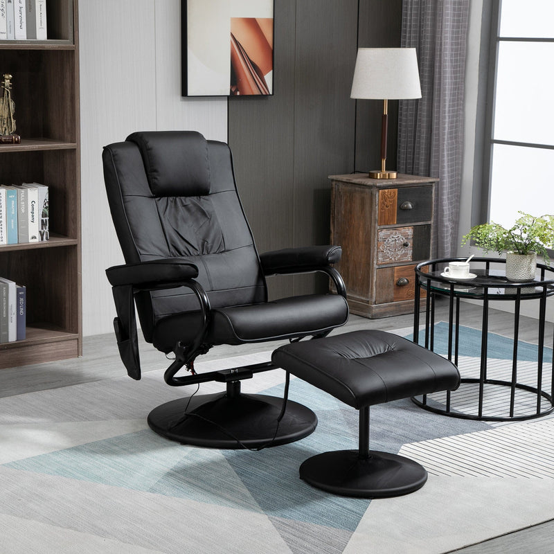 Black Manual Reclining Massage Sofa Chair & Ottoman Set