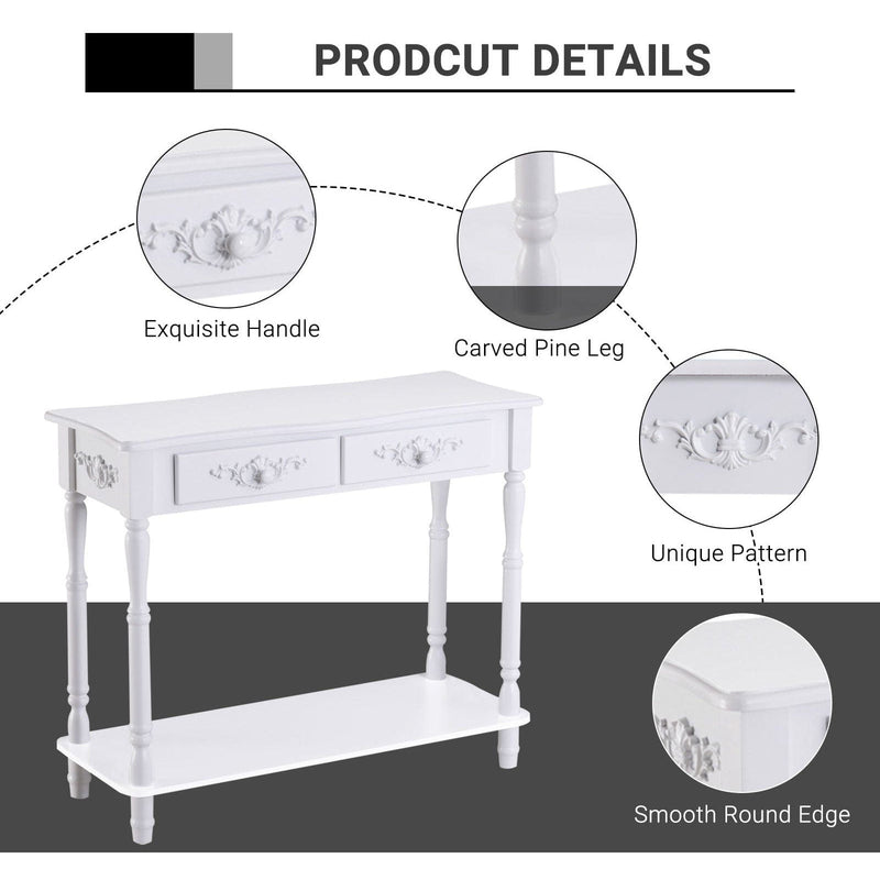 Modern Console Table For Entryway - Shelves, Drawers - Ivory