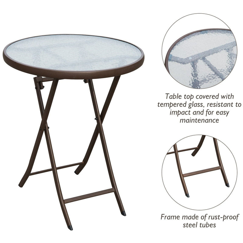 2 Seater Rattan Bistro Set with Glass Coffee Table - Brown