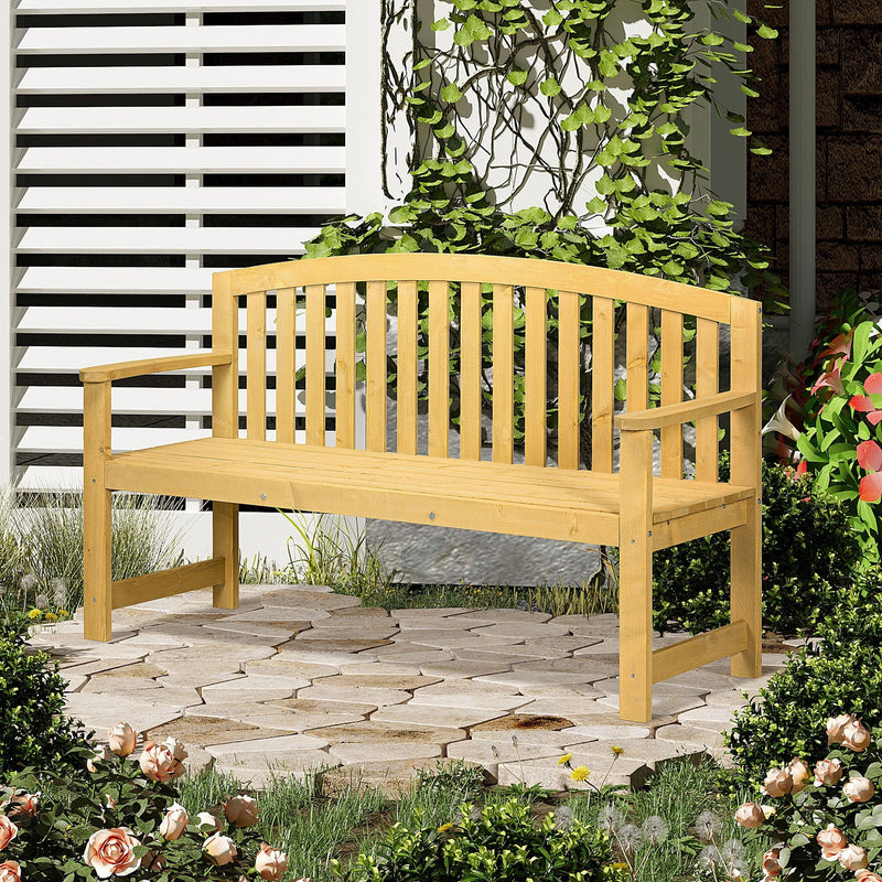Wooden 2 Seater Garden Bench with Armrests Outsunny