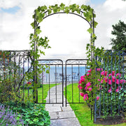 Metal Garden Arch with Gate, Climbing Plant Support, Black Outsunny