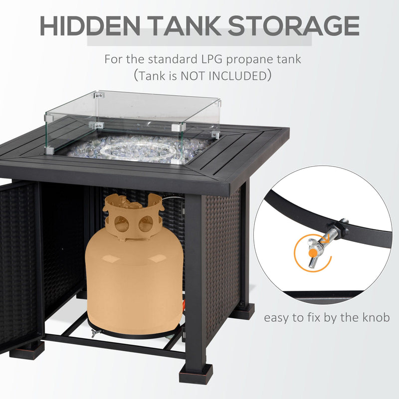 Outsunny Rattan Gas Fire Pit Table  Black 82x82x66cm