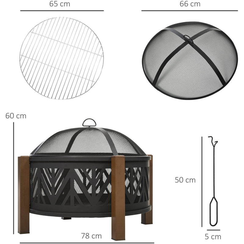 2-in-1 Outdoor Fire Pit BBQ Grill, Steel, 30"