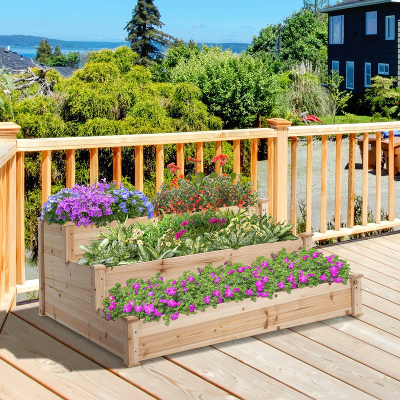 3 Tier Raised Wooden Garden Bed, 124x124 cm Outsunny