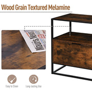 Industrial Style Side Table with Drawer, Shelf, Steel Frame Homcom