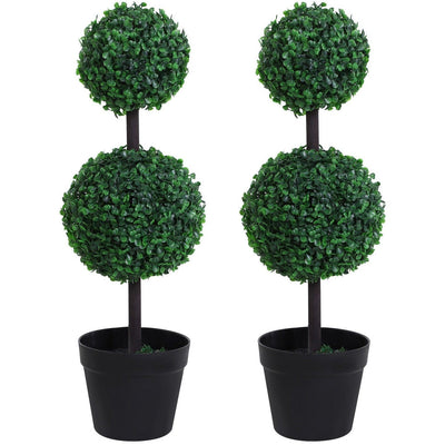 Artificial Boxwood Topiary Trees | Set of 2 | 67cm | Indoor & Outdoor Homcom