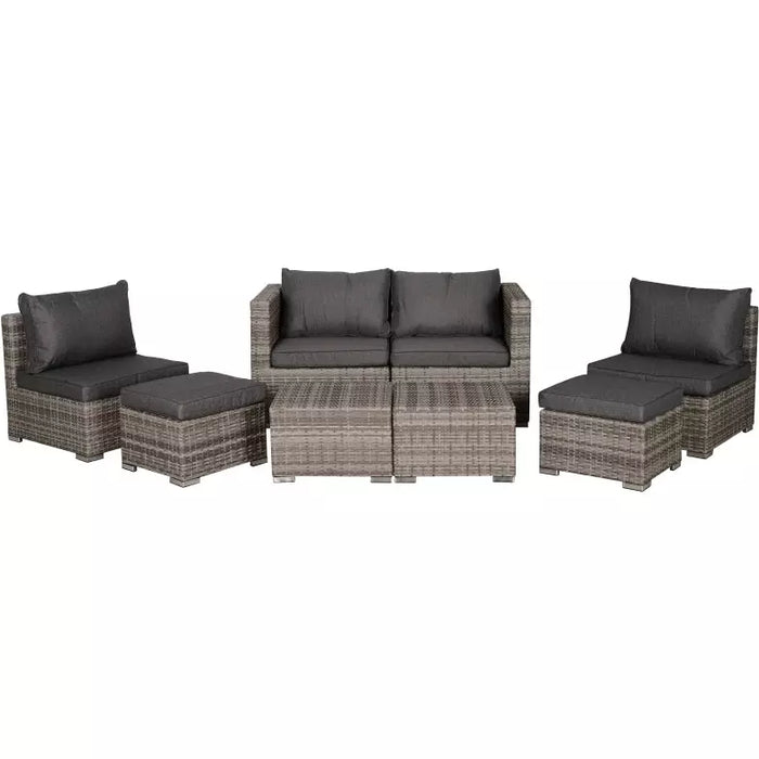 6 Seater Rattan Sofa Set - Space-Saving Sofa, Chairs & Table