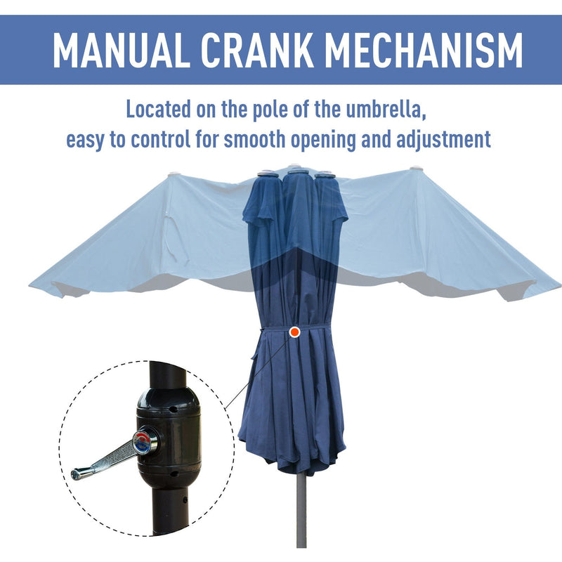 4.6m Double Sided Parasol With Crank Handle, Cross Base