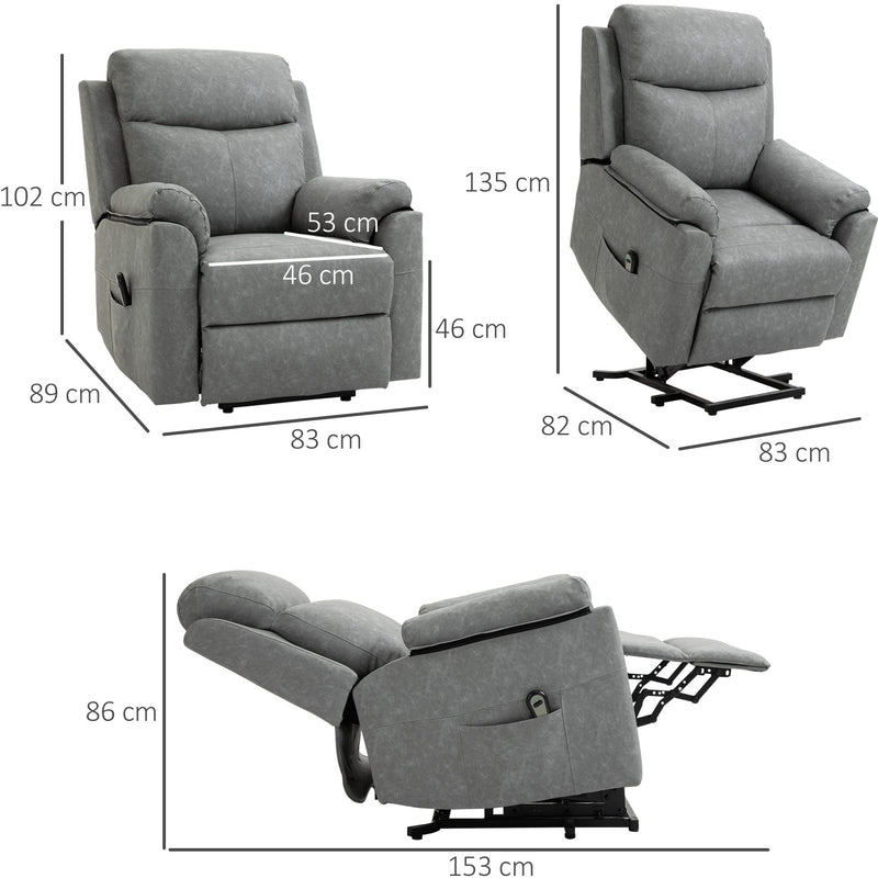 Power Lift Chair for Elderly, Grey Faux Leather
