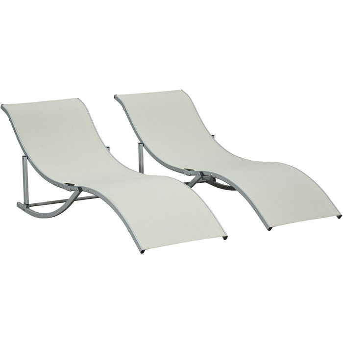 Outsunny Beach Sun Lounger Chairs - Beige (Set of 2)