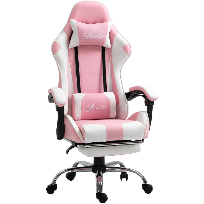 Pink Gaming Chair with Lumbar Support & Swivel Wheels