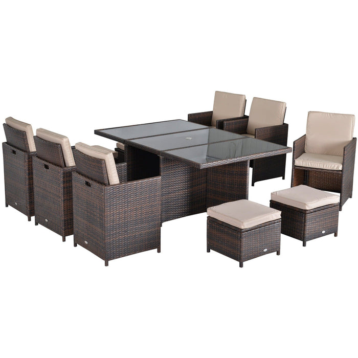 10 Seater Rattan Cube Dining Set with Table, Chairs, Stools