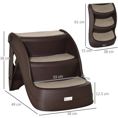 Foldable 3 Step Pet Stairs with Non-slip Mats, 49x38x38cm Pawhut