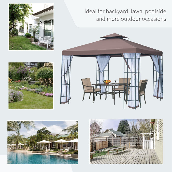 Garden Gazebo, 3x3m, Metal Frame with Curtains