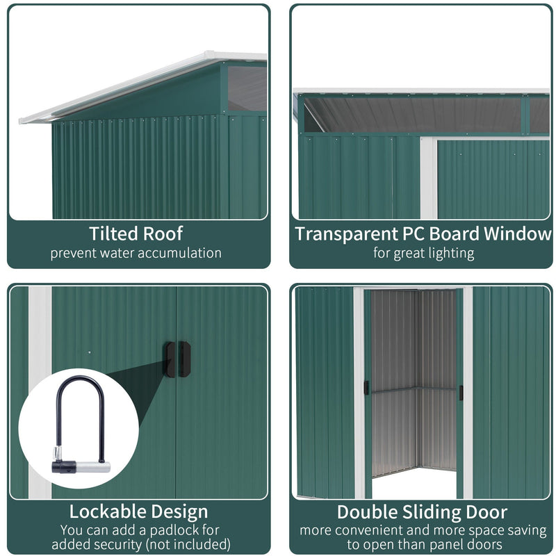 Green Metal Garden Shed Pent Roof