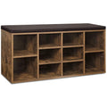 Industrial Entryway Shoe Storage Bench With Comfy Cushion by Vasagle - Features 10 Open slots for storing shoes and bags keeping your hallway tidy and clutter free