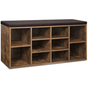 Industrial Entryway Shoe Storage Bench With Comfy Cushion by Vasagle - Features 10 Open slots for storing shoes and bags keeping your hallway tidy and clutter free